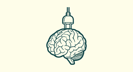 Human Brain with Electrical Plug Icon Illustrating Mental Energy, Intelligence and Power of Mind © vectorial