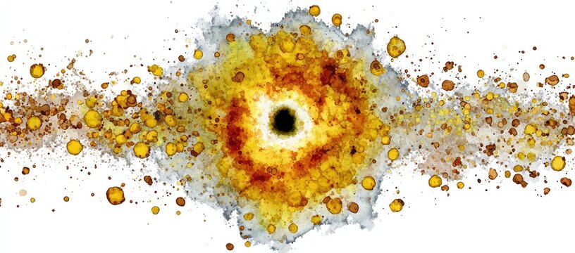 Abstract illustration of explosion with splashes and circular elements