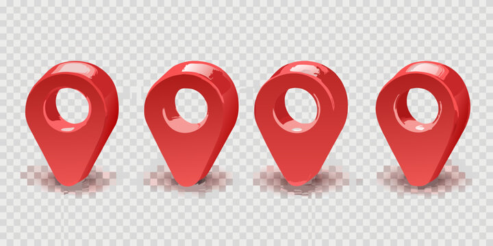 Red map pins collection 3d render with transparent background