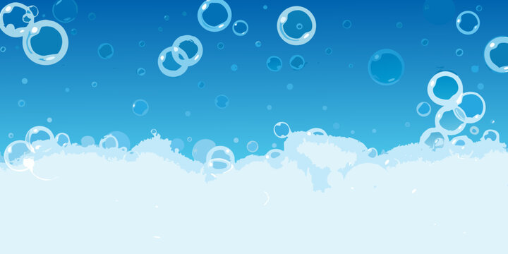 Blue bubble background with white foam serene atmospheric scene