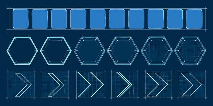futuristic user interface elements sci fi hud kit on dark blue background