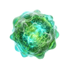 Fototapeta premium Abstract green organic cell structure floating in space with light refraction and glowing core.