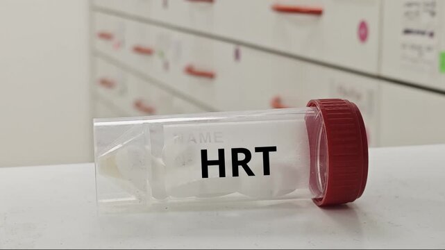 HRT tablets used for hormone replacement to manage menopause and endocrine disorders in a plastic box