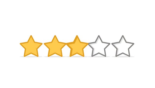 Three out of five stars rating icon on white background.