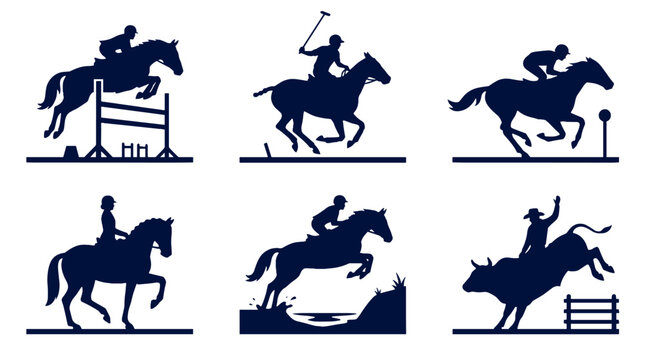 Dynamic Silhouette Collection: Horseback Riding Polo Racing Dressage Steeplechase and Bull Riding