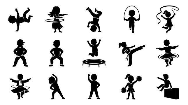 Dynamic Children Lifestyle Icons Engaging in Various Active Poses and Playful Movement Activities