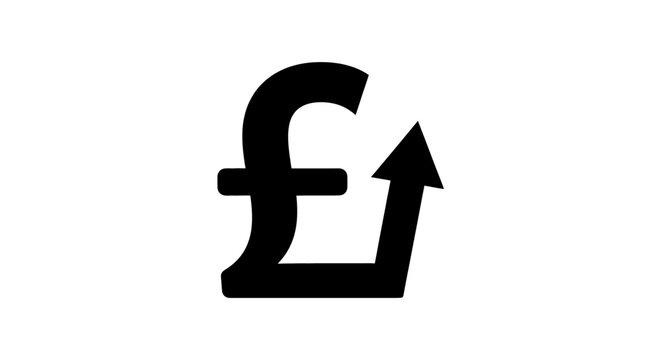 Dynamic British pound symbol with an upward arrow signifying economic growth, financial prosperity, investment returns, and market strength