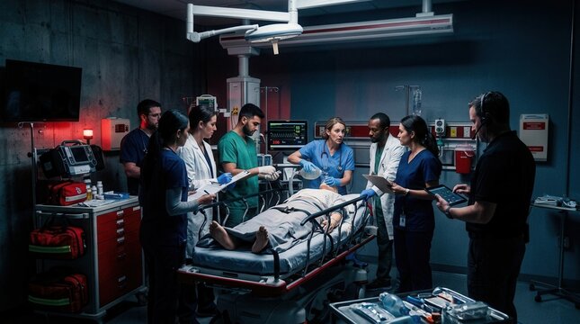 Emergency Medical Team in Action: Saving Lives in Modern Hospital Environment