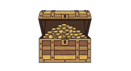 Open treasure chest overflowing with gold coins, a symbol of wealth and riches © muhamad