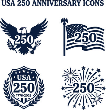 USA 250th Anniversary Badge Vector Set And, America 250, America 250 Celebration, American Flag Badge, 250th years anniversary, USA Independence day, 1776 to 2026, USA 250, 4th of July