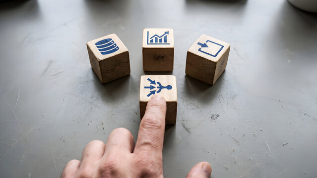 Data Performance Monitoring and Centralized Database Management Concept with Wooden Blocks