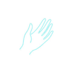 Obraz premium Minimalist light blue neon outline of a human hand on a transparent background.