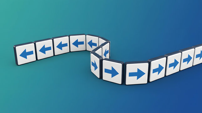 3D arrow cubes showing direction network and workflow turnaround on blue background