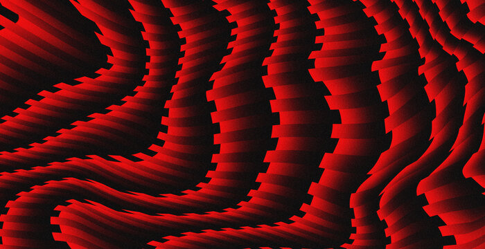 Deep red waves ripple across dark, textured surface. Bold, angular ridges curve and twist in hypnotic motion. Vibrant contrast creates a dramatic, energetic visual rhythm. Perfect for digital art