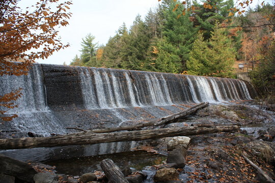 Fall at Fletcher Lake Dam, Algonquin Highlands, Ontario, Canada