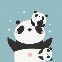 Illustration of a mother panda with two cubs. © danceyourlife