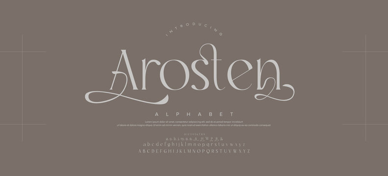 Aroslen Elegant alphabet letters font and number. Typography Luxury classic lettering serif fonts decorative wedding logo vintage retro concept. vector illustration