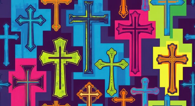 Vibrant colorful crosses pattern background.