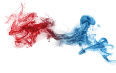 Fototapeta premium Red white and blue swirl smoke effect isolated on white background in abstract studio composition Isolated on transparent background PNG