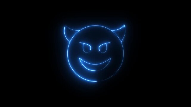 Glowing neon devil icon animation . glowing neon demon emoticon. devil with grin face ,mockery emoticon ,cute demon icon. animation