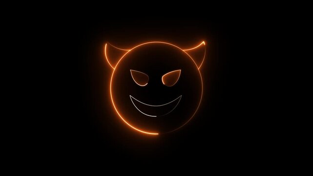 Glowing neon devil icon animation . glowing neon demon emoticon. devil with grin face ,mockery emoticon ,cute demon icon. animation