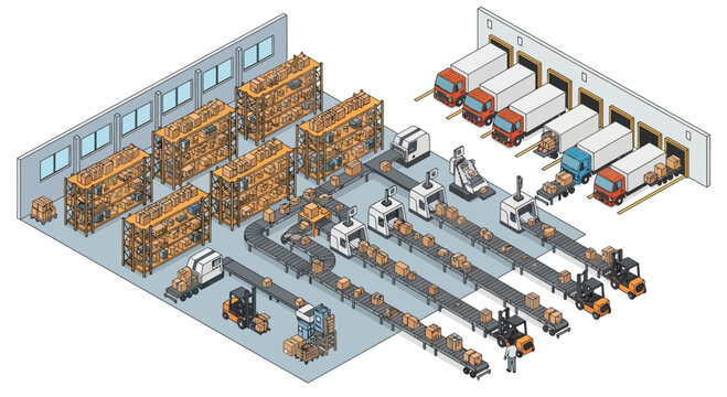 Automated industrial assembly line with robotic arms.