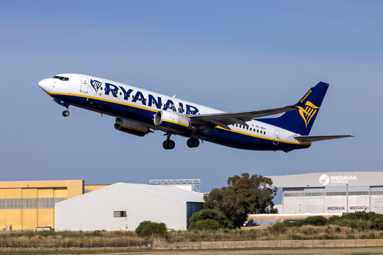 Luqa, Malta - May 3, 2026: Malta Air (Ryanair) Boeing 737-8AS(WL) (Reg.: 9H-QDH) departing as flight FR9875 to Bari, Italy.
