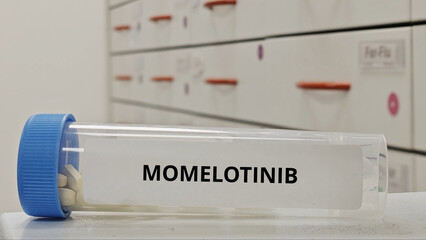 MOMELOTINIB tablets used to treat myelofibrosis as JAK inhibitor © Semi