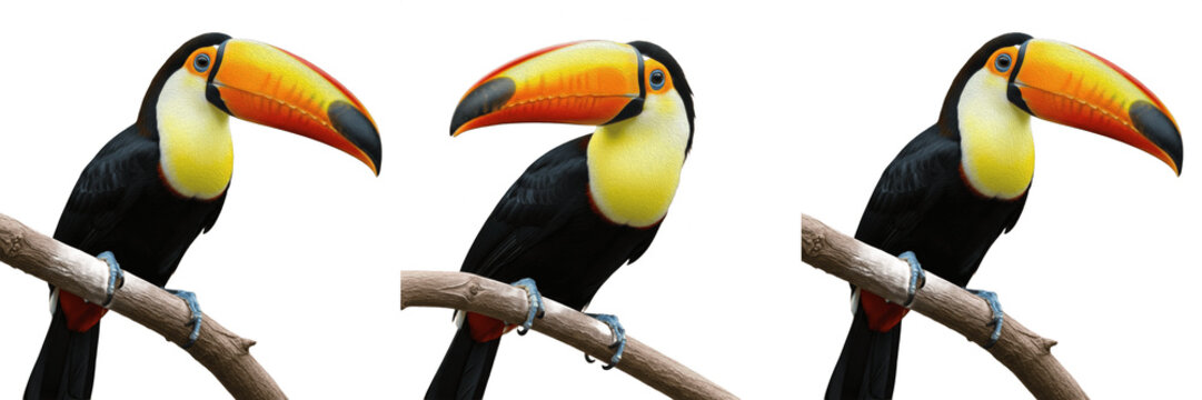 Majestic Exotic Toucan Bird Perched on Branch Isolated on Transparent Background for Tropical and Jungle Nature Design