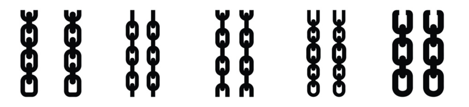 Big set of hanging chains silhouettes black icon and character. Halloween Vector icons illustration on white background.