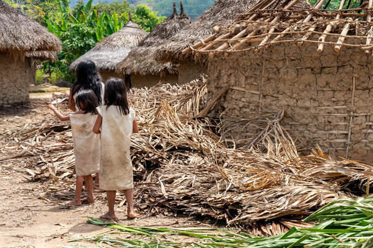 Colombia, children in a village of the indigenous Kogi people.