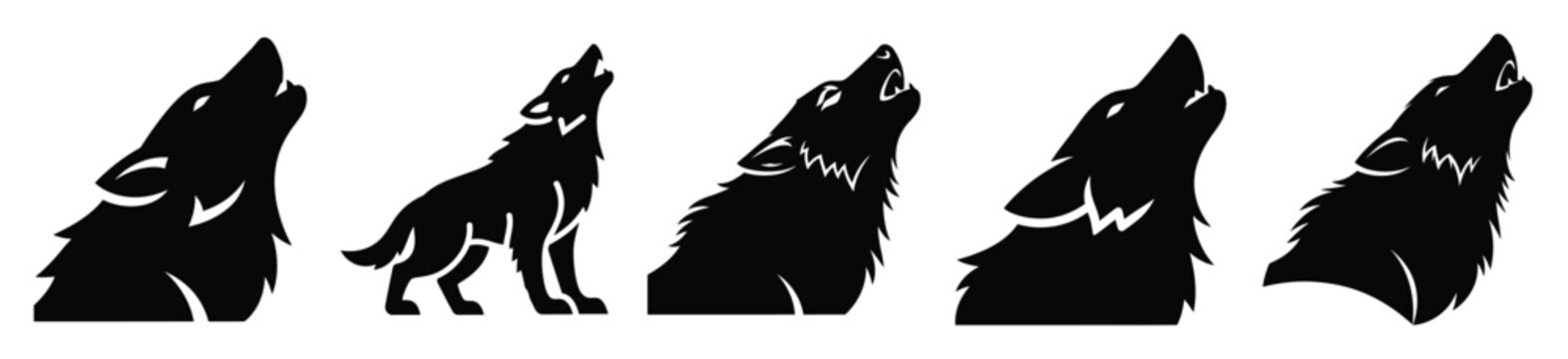Big set of werewolf howling silhouettes black icon and character. Halloween Vector icons illustration on white background.
