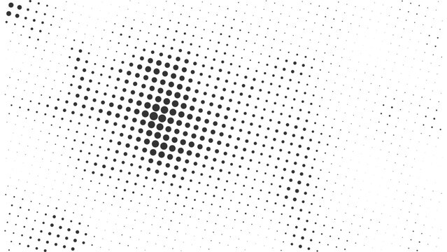 Abstract halftone dot cluster gradient forming central focal point minimal black pattern on white background