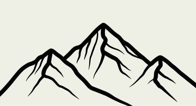 Minimalist mountain range illustration with black outlines and beige background