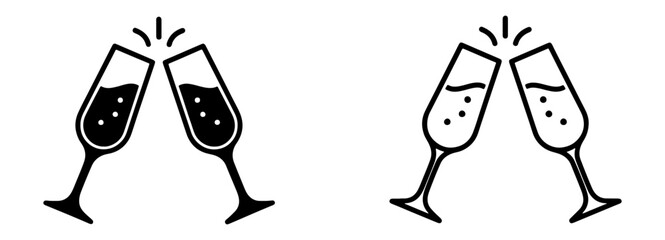 Champagne, wine glasses, clinking, celebration icons, party symbols © RONY