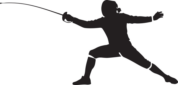 Fencer in action, silhouette with saber fencing black