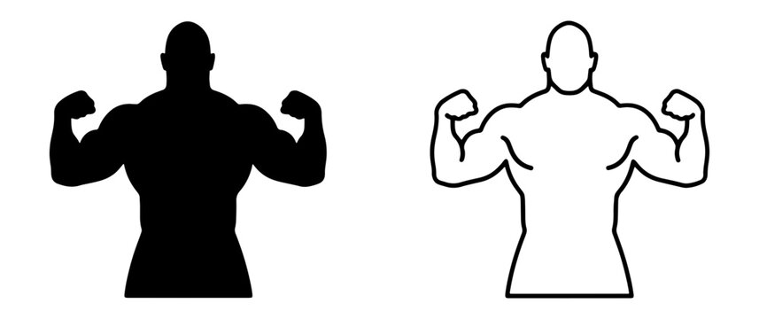 Muscle man, flexed arm, bodybuilder icon, fitness symbol, workout graphics