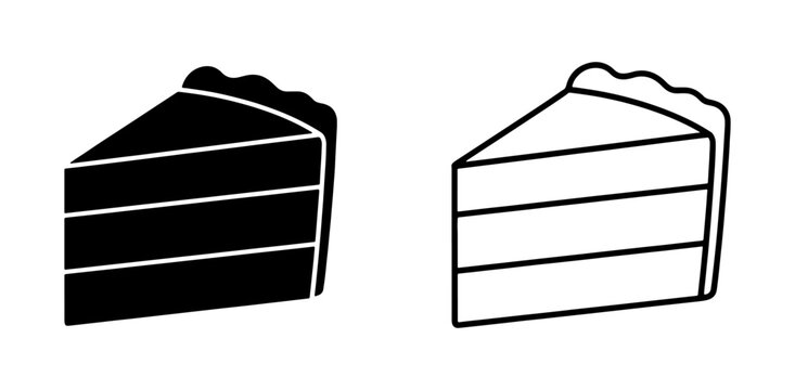 Cake, slice icons, black and white, vector graphics, dessert symbols