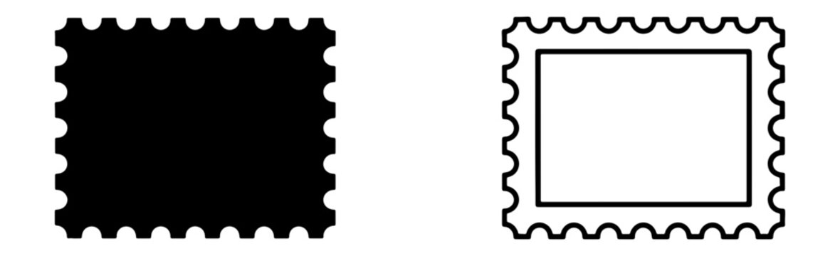 Postage stamp icons, black and white, vector graphics, stamp templates