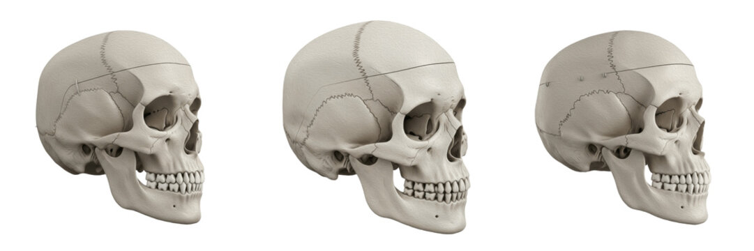 Set and collection of human skull anatomy model isolated on white background
