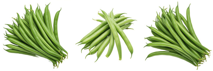 Obraz premium Set and collection of fresh green beans isolated on white background 