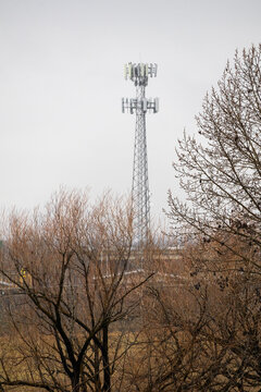 Cell phone tower rising over small town