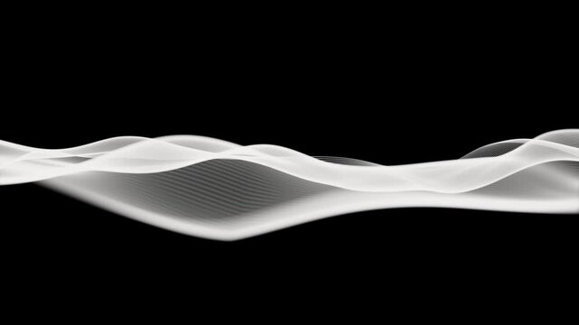 simple abstract white flowing wavy curve trendy 4k loop black background	