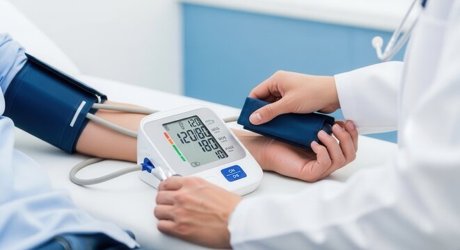 Medical Examination and Blood Pressure Measurement at the Doctor's Office Is Presented Closeup