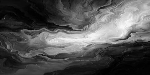 An abstract grayscale painting showing a dark, swirling sea of textures, offering a sense of depth and mystery with its flowing patterns and ethereal details. © dark chocolate
