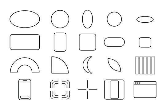 Geometric shape collection with circles squares and interface elements  for graphic design.