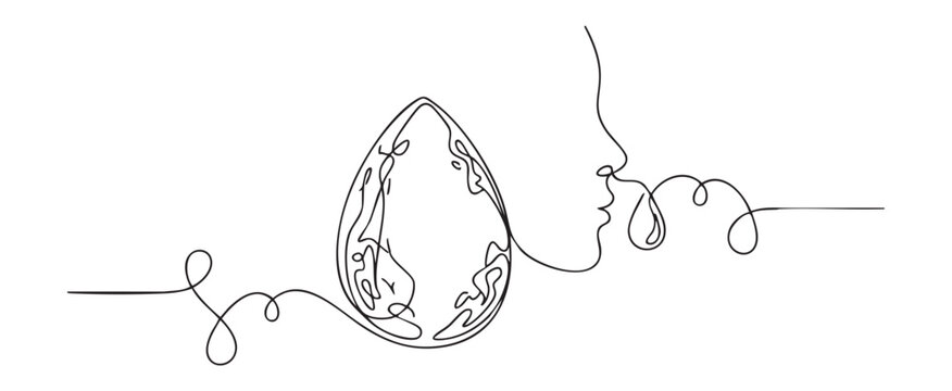 Minimalist one line drawing of a woman face profile with a beauty blender sponge for makeup application concept, clean vector illustration on a transparent background