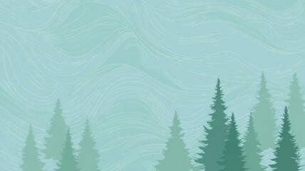 Stylized evergreen forest with wave patterns. AI generated
