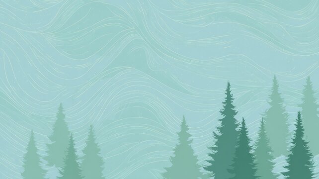 Stylized evergreen forest with wave patterns. AI generated