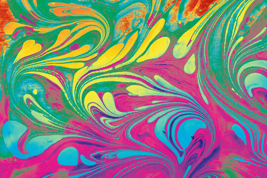 Abstract colorful ebru marbling art with floral pattern texture background